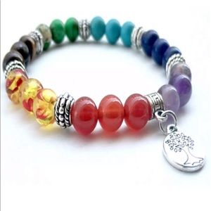 Unisex Multi Colored Chakra Lotus 8mm bracelet